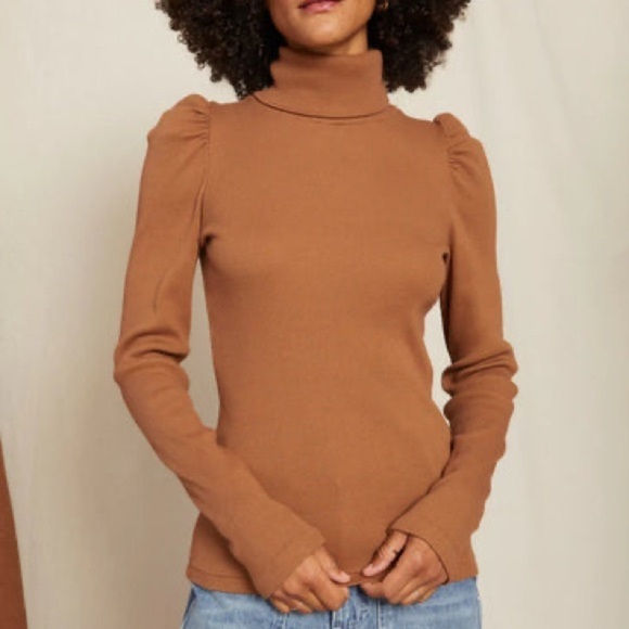 AMO Tops - AMO Puff Sleeve Turtleneck Ribbed Sepia Medium